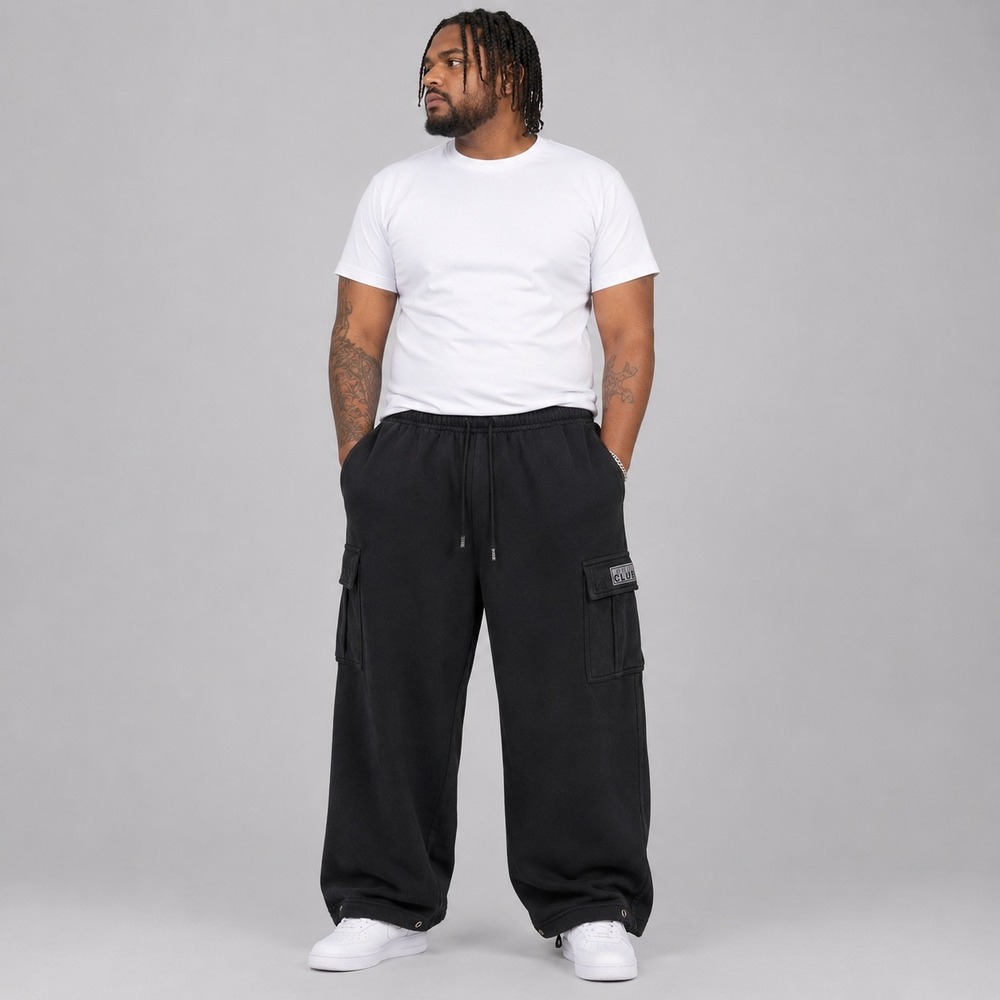 Pro Club Sweatpants Mens 2XL Black Heavyweight Fleece Cargo Wide Leg Baggy 32x31